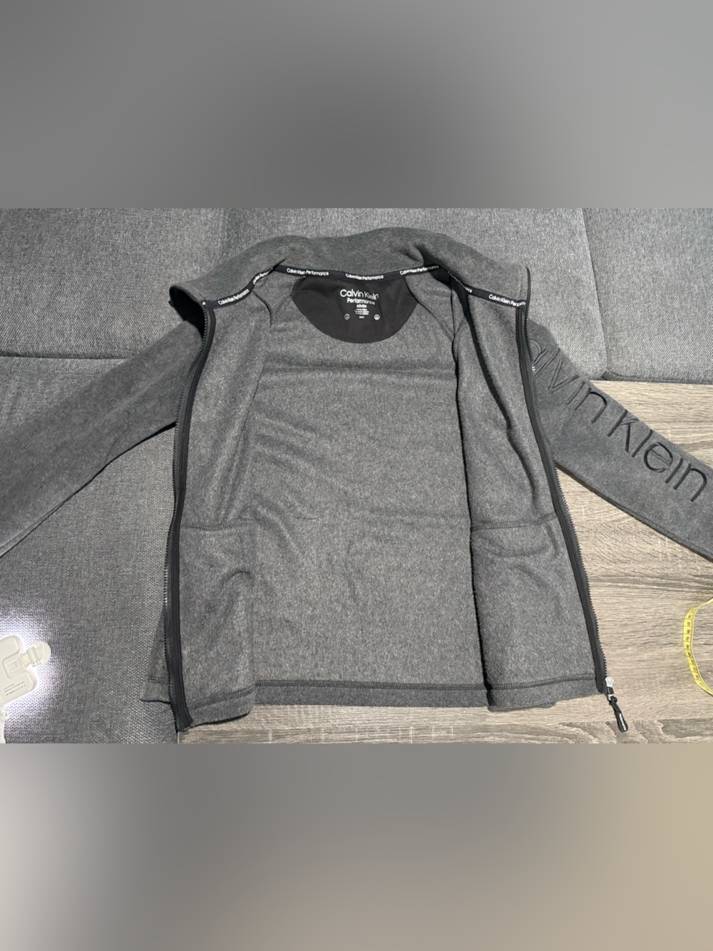 Calvin Klein Gray Zippered Fleece Jacket with Sleeve Logo - Picture 9 of 15